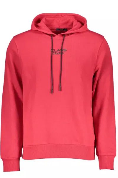 Shop Cavalli Class Elegant Hooded Sweatshirt With Men's Logo In Pink