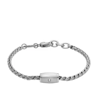 Shop Fossil Men's Fathers Day Stainless Steel Chain Bracelet In Silver