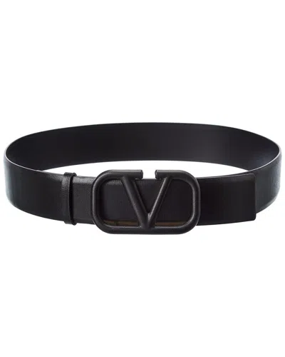 Shop Valentino Vlogo 40mm Leather Belt In Black