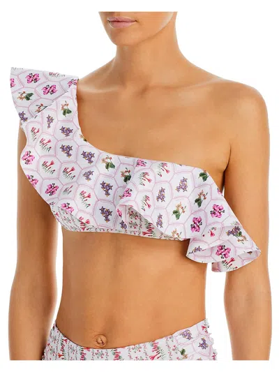 Shop Capittana Peruvian Flower Top Womens Ruffled Polyester Bikini Swim Top In Multi