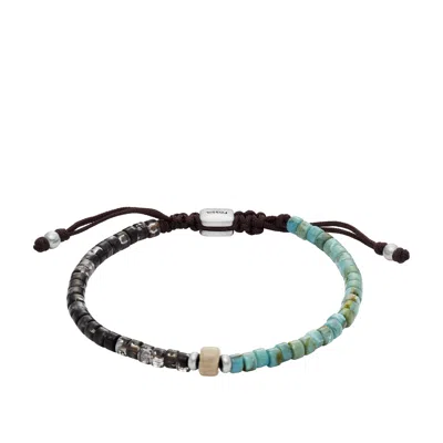 Shop Fossil Men's Summer Fashion Turquoise And Black Acrylic Beaded Bracelet In Green