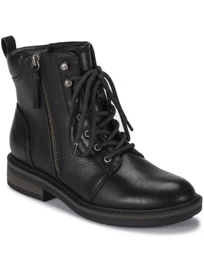 Shop Baretraps Amysue Womens Faux Leather Heels Combat & Lace-up Boots In Black