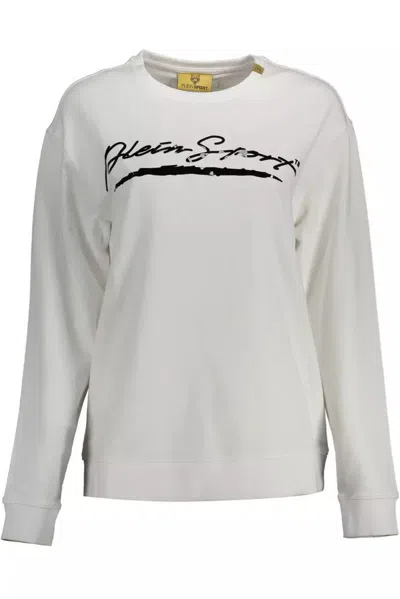 Shop Plein Sport Elegant Long-sleeved Sweatshirt With Logo Women's Appliqué In White