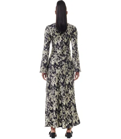Shop Ganni Black Floral Satin Long Dress