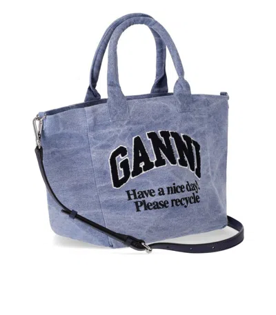 Shop Ganni Washed Blue Small Shopping Bag