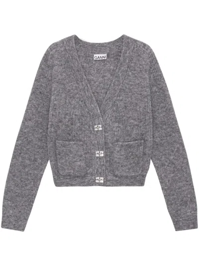 Shop Ganni Soft Wool Cardigan In Gray