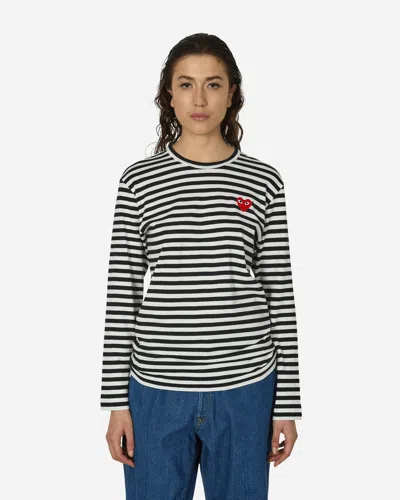 Comme Des Garçons Play Logo Striped T-shirt With Round Neck And Long Sleeves In Black