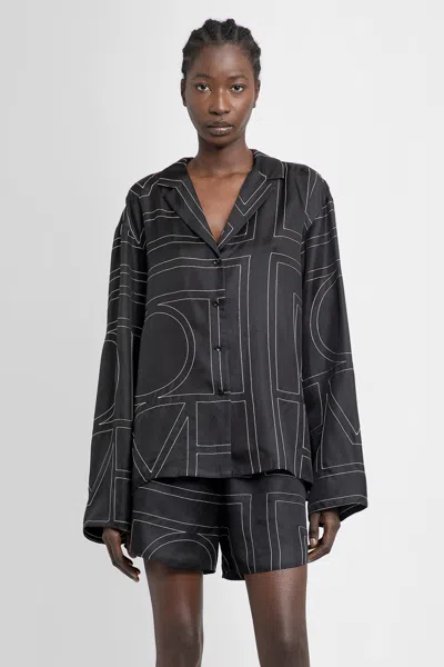 Totême Toteme Monogram Silk Twill Pajama Shirt In Black