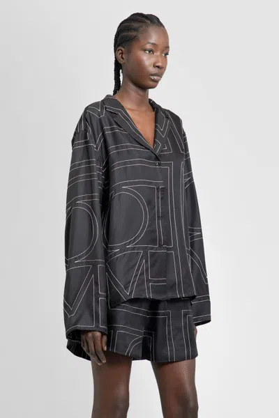 Totême Toteme Monogram Silk Twill Pajama Shirt In Black