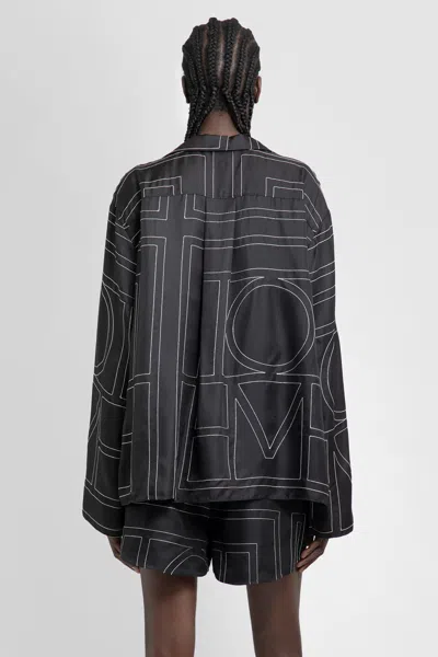 Totême Toteme Monogram Silk Twill Pajama Shirt In Black