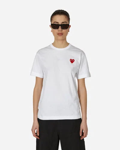 Comme Des Garçons Play White Red Heart Short Sleeve T-shirt In White
