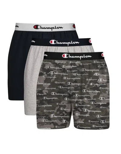Shop Champion Men's 3-pack Cotton Stretch Boxers In Camo Grey/black/oxford Grey In Multi