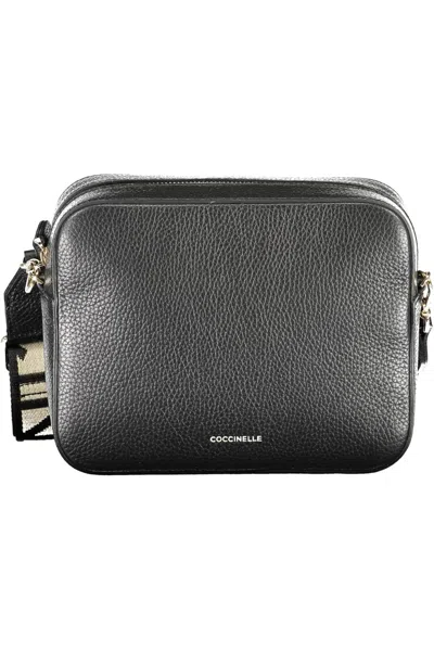 Shop Coccinelle Elegant Leather Shoulder Bag With Contrasting Women's Details In Black
