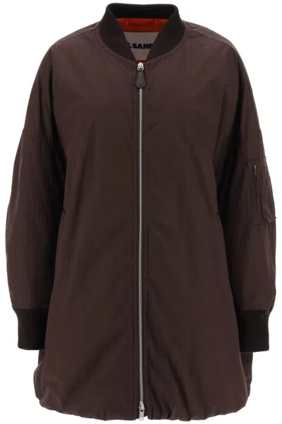Shop Jil Sander Down-padded Maxi Bomber Jacket In Marrone