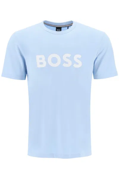 Shop Hugo Boss Tiburt 354 Logo Print T Shirt In Light Blue