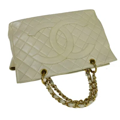 Pre-owned Chanel Logo Cc Beige Leather Shoulder Bag ()