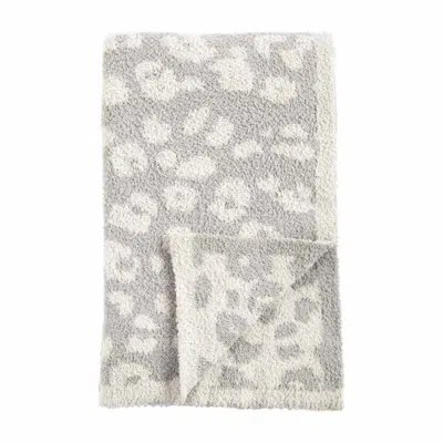 Shop Mudpie Chenille Knit Blankets In Leopard Gray