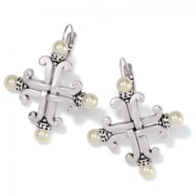 Shop Brighton Women's Taos Pearl Cross Leverback Earrings In Silver