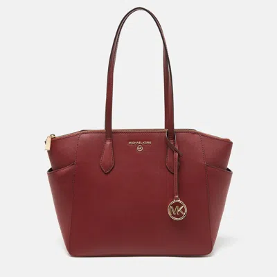 Shop Michael Kors Leather Medium Marilyn Tote In Red