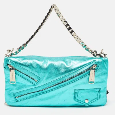 Shop Dsquared2 Metallic Leather Babe Wire Chain Clutch In Blue