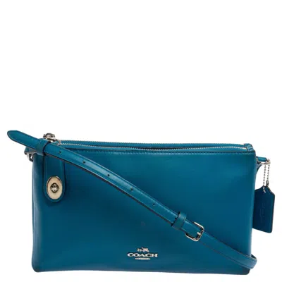 Shop Coach Teal Leather Crosby Double Zip Crossbody Bag In Blue