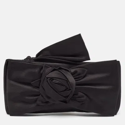 Shop Valentino Satin Bow Wristlet Clutch In Black