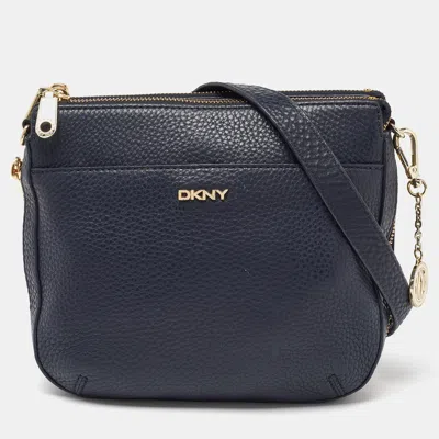 Shop Dkny Navy Leather Zip Crossbody Bag In Blue
