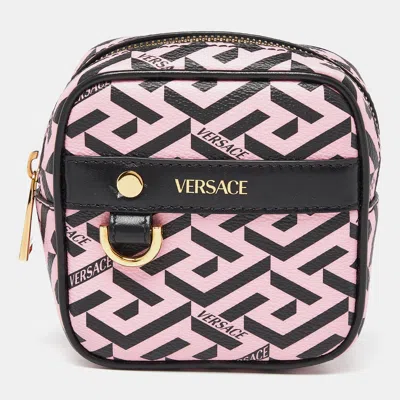 Shop Versace La Greca Signature Coated Canvas Square Pouch In Pink