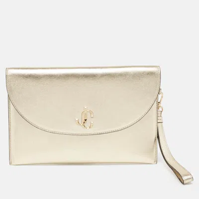 Shop Jimmy Choo Leather Jc Envelope Pouch In Gold