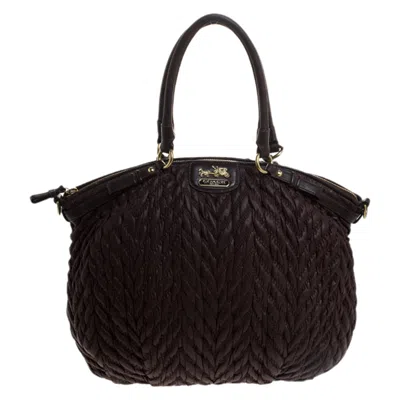 Shop Coach Dark Quilted Nylon And Leather 70th Anniversary Madison Satchel In Brown