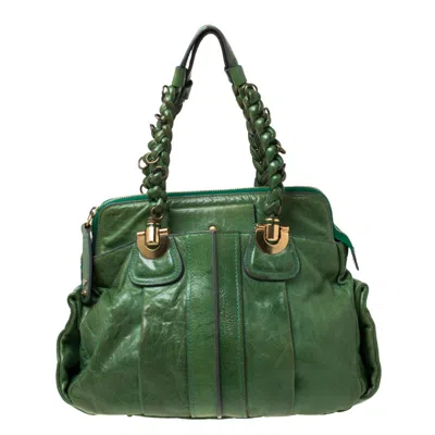 Shop Chloé Leather Heloise Satchel In Green