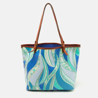 Shop Emilio Pucci Color Printed Coated Canvas And Leather Tote In Multi