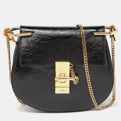 Shop Chloé Patent Leather Small Drew Chain Crossbody Bag In Black