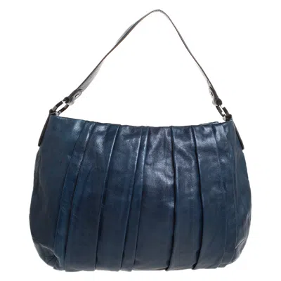 Shop Dkny Pleated Leather Floral Chain Detail Hobo In Blue