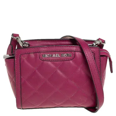 Shop Michael Kors Fuchsia Quilted Leather Mini Selma Crossbody Bag In Pink