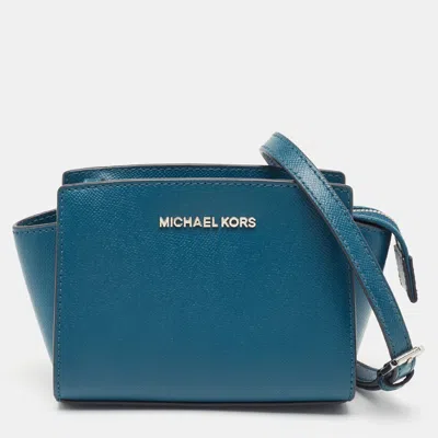 Shop Michael Michael Kors Leather Mini Selma Crossbody Bag In Blue