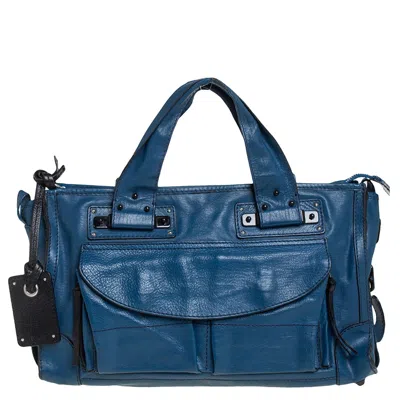 Shop Chloé Leather Tracy Satchel In Blue