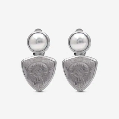 Shop Stephen Dweck Sterling Silverpearl Hand Carved Natural Quartz And Mother Of Pearl Clip Earrings Sde-32012