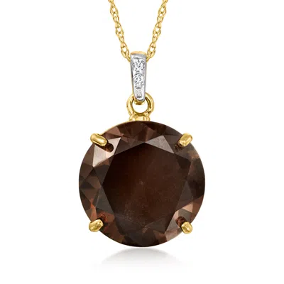 Shop Ross-simons Smoky Quartz Pendant Necklace With Diamond Accents In 14kt Yellow Gold In Black