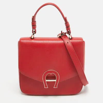Shop Aigner Leather Logo Flap Top Handle Bag In Red