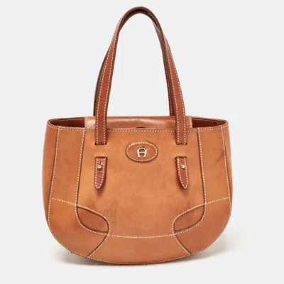 Shop Aigner Leather Logo Flap Hobo In Brown