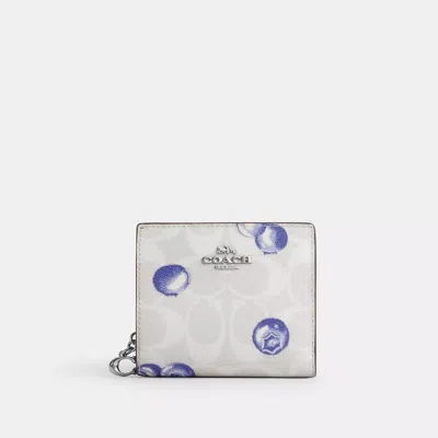 Shop Coach Outlet Snap Wallet In Signature Canvas With Blueberry Print In Multi