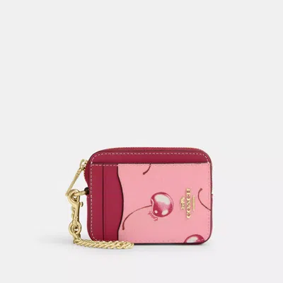 Shop Coach Outlet Zip Card Case With Cherry Print In Multi