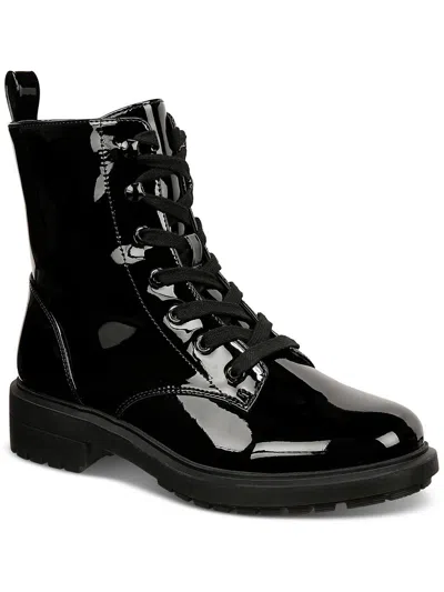 Shop Alfani Terissap Womens Comfort Insole Patent Combat & Lace-up Boots In Black