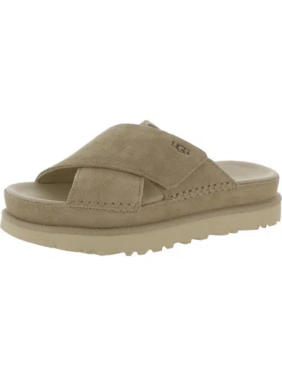Shop Ugg Goldenstar Womens Leather Slip On Platform Sandals In White