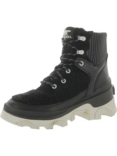 Shop Sorel Womens Leather All Weather Shearling Boots In Black