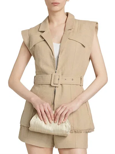 Hevron Women's Jade Cotton-linen Belted Vest Top In Beige
