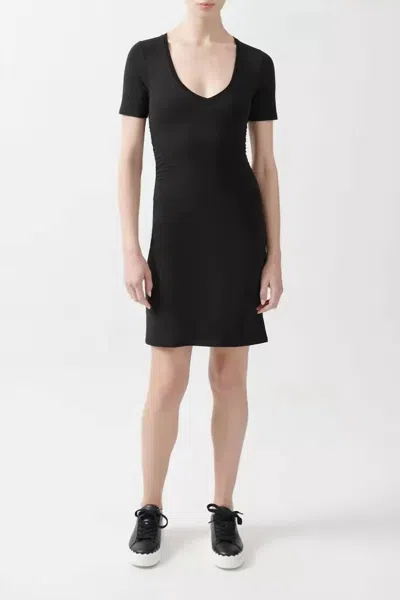 Shop Atm Anthony Thomas Melillo Short Sleeve V-neck Side Ruched Dress In Black