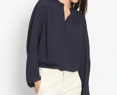 Shop Vince Shirred Blouse In Navy In Blue
