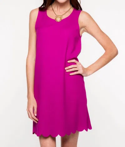 Everly Solid Shift Dress With Scalloped Hem In Purple In Purple